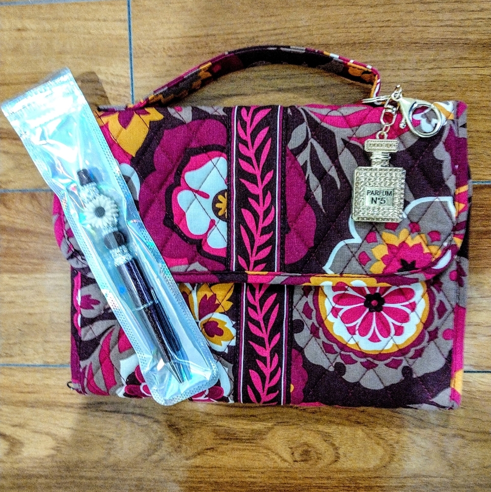 TRAVEL Vera Bradley Pink and Orange and White Patterned Cosmetic Case/Storage